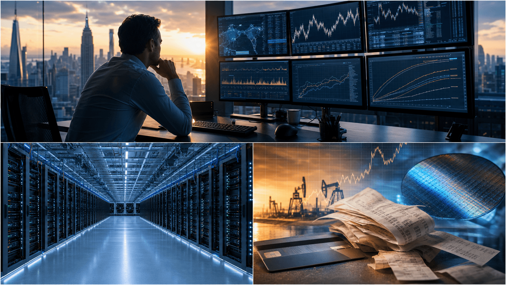 A trading desk watching the AI-and-consumer market cycle